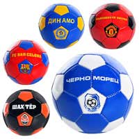 Мяч футбольный EV 3176 (100шт) размер 2, ПВХ, 2 слоя, 5 видов (клубы), 130гр